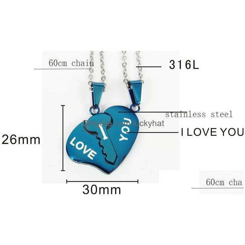 broken heart necklaces blue gold couple necklace stainless steel engrave love you pendants necklace valentines day couples jewelry