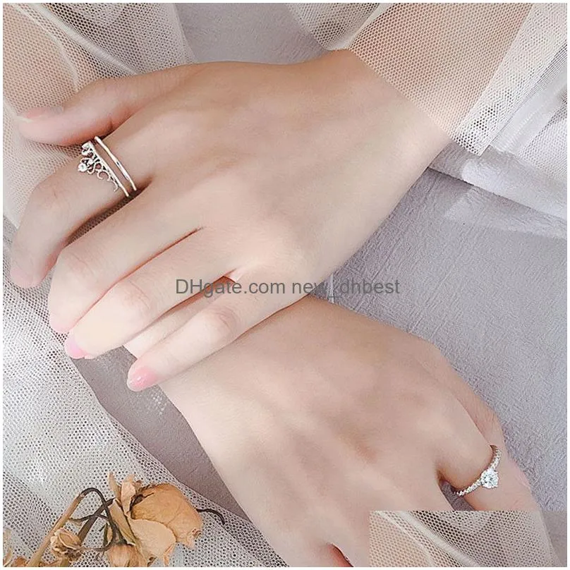 crown 2 in 1 ring female fashion zircon index finger of korean open adjustable ring jewelry gifts