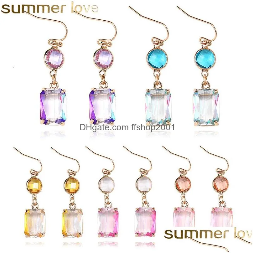  simple k9 crystal round square dangle earrings for women big copper meatal hook dangle earring wedding party fashion jewelry