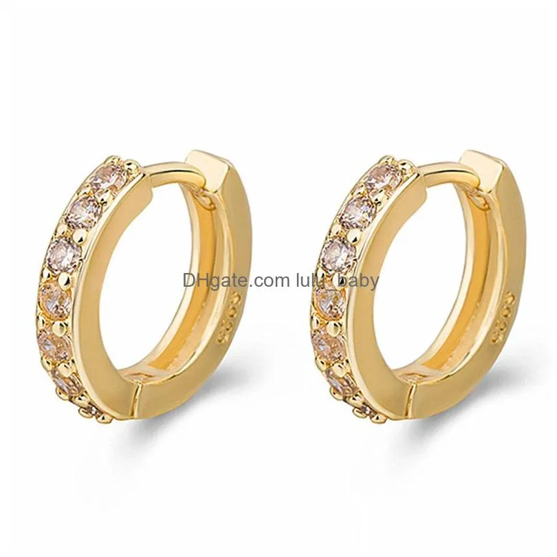 fashion cubic zirconia crystal small hoop earrings for women girl korean style round clip stud earrings gold silver design jewelry gift