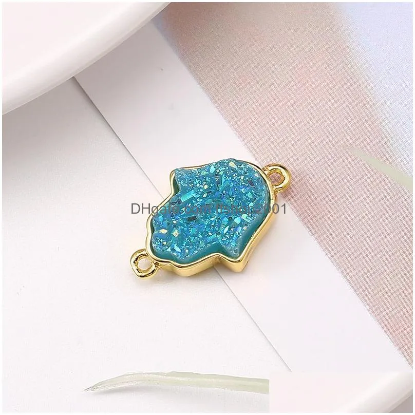 fashion resin stone druzy fatima hamsa hand charms colorful stone 18k gld pted jewelry making bracelet necklace