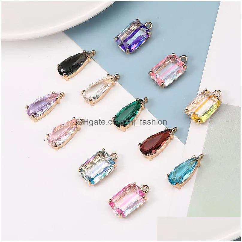 fashion k9 crystal pendant charm colorful water drop square shape transparent pendants for necklace earring crafts diy jewelry making