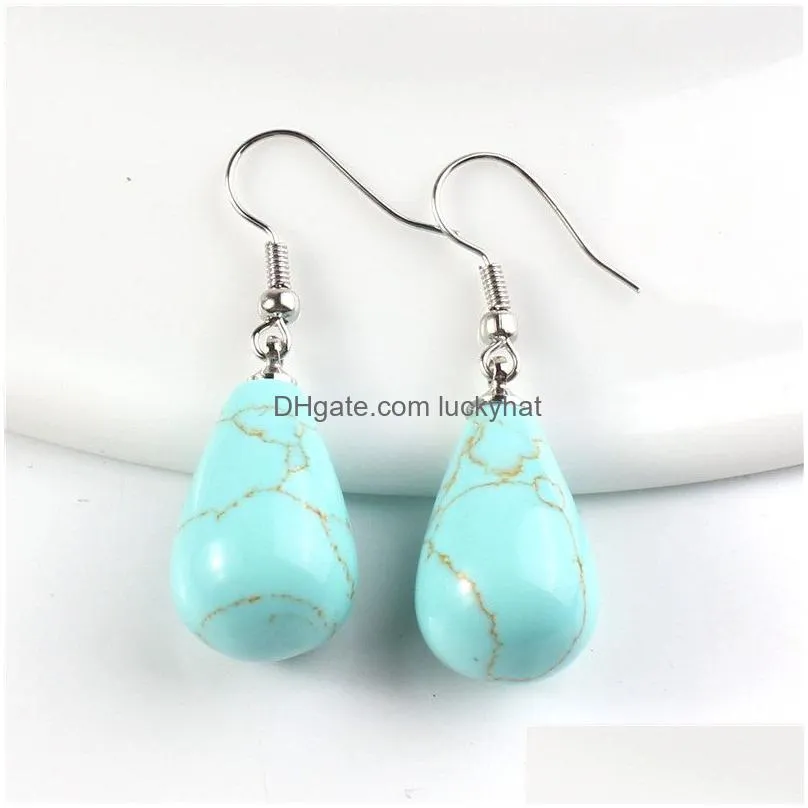 water drop natural stone dangle earring for women tiger eye clear quartz lapis opal obsidian drop cone bead hook earrings