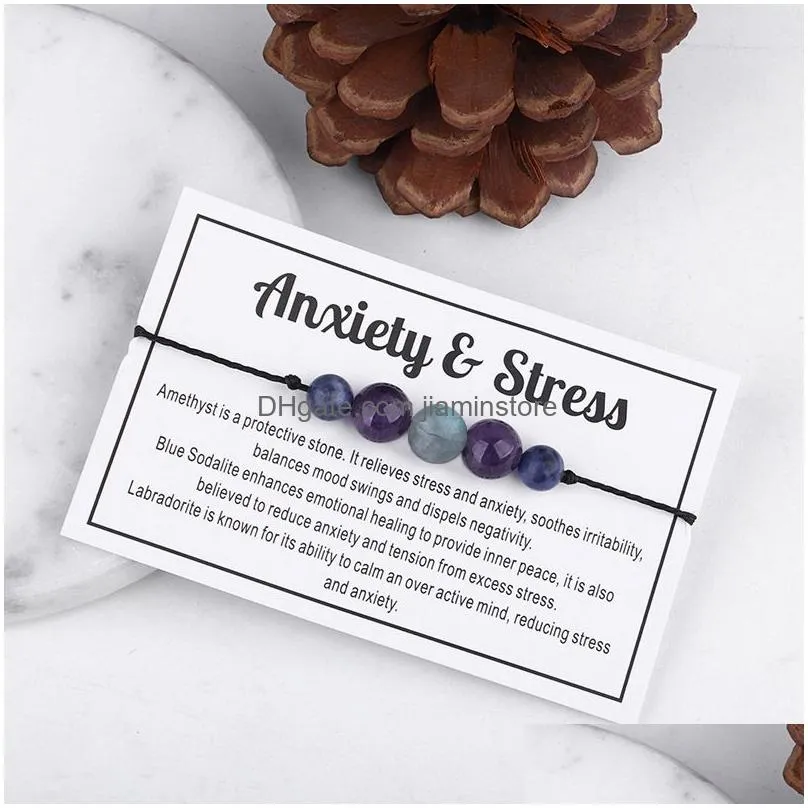 handmade amethyst anxiety bracelet flash stone beaded wax rope bracelet couple uni jewelry friendship spiritual gift