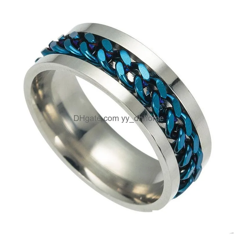  creative design mens ring stainless steel gold black silver multicolor chain rotatable rings finger fashion jewelry wholesale