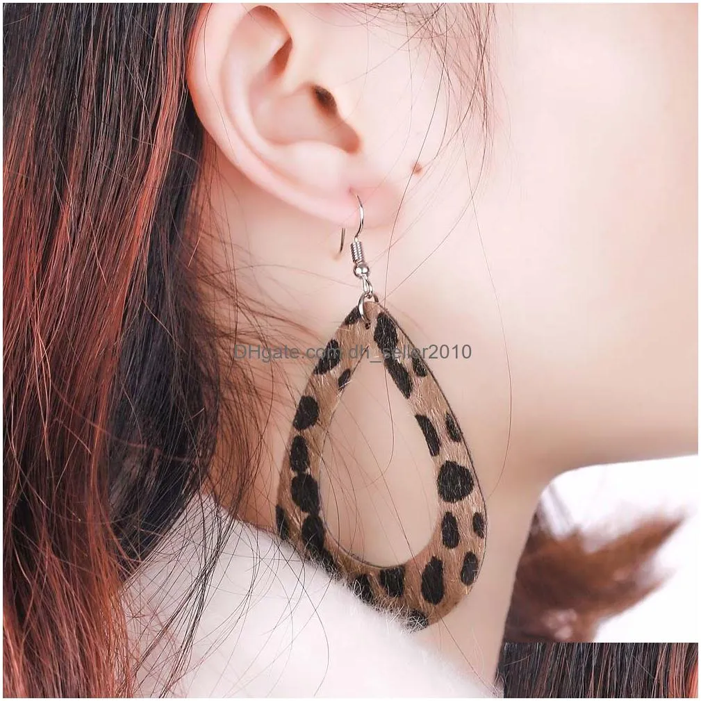 fashion leather waterdrop dangle earrings europe africa boho cute female leopard water drop earring for elegant girls women jewelry