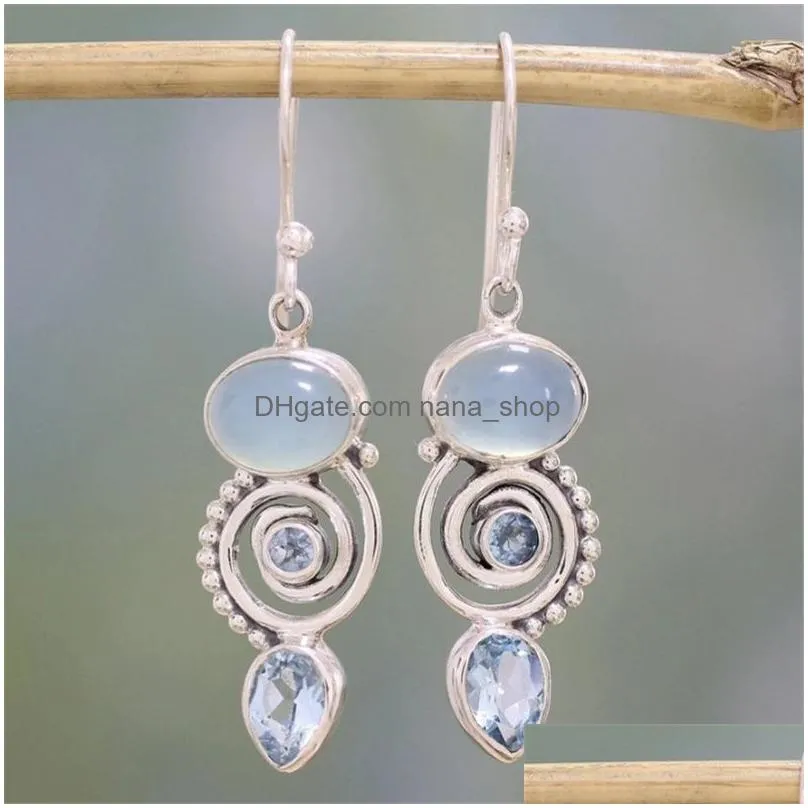vintage ethnic earrings for women moonstone tibetan silver earring dangle hook fashion jewelry party new fashion