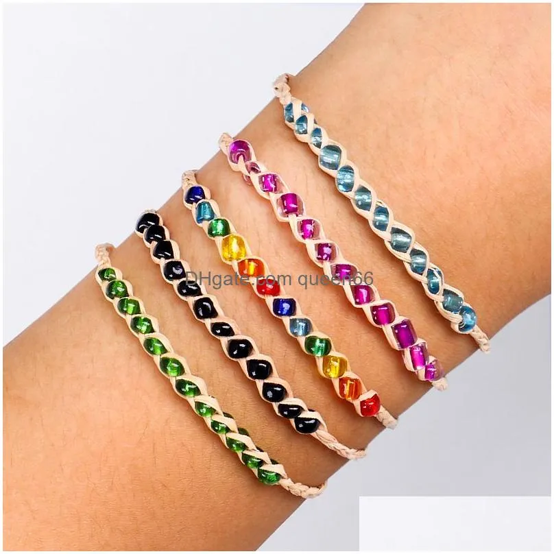 bohemian seed beaded bracelet for women men braided raffia straw rattan woven colorful rice bead bracelets bangles jewelry