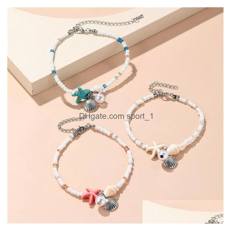 summer beach starfish charm bracelet ankle handmade seed bead shell anklets foot jewelry