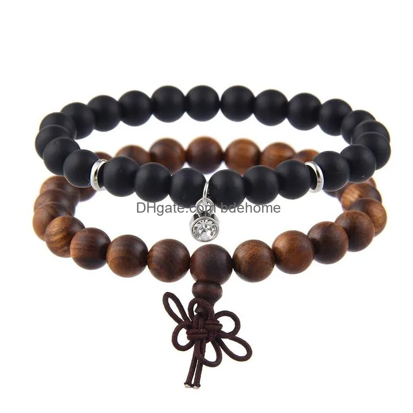 2pcs/set wood beads bracelet stainless steel birthstone charms bracelet set prayer 8mm matte stone bead bracelet for men women jewelry
