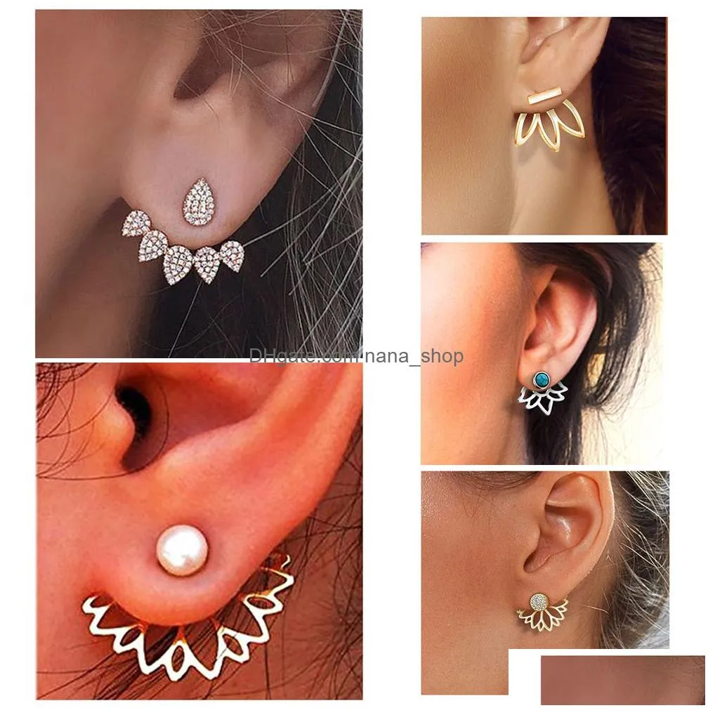  lotus stud earrings angel wings lotus flower earring geometry hoop behind earrings crystal simple chic stud ear for women and