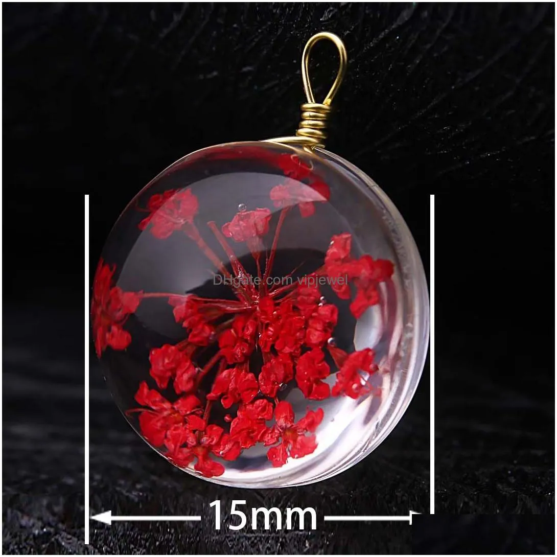 creative dried flower pendant for earring necklace woman fashion glass ball pressed flower for diy jewelry accessories
