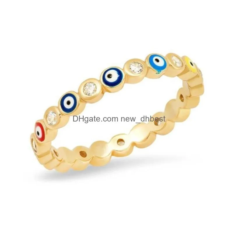 14k gold plated rhinestone filled evil eye ring adjustable stackable rings minimalist protection jewelry for women girls