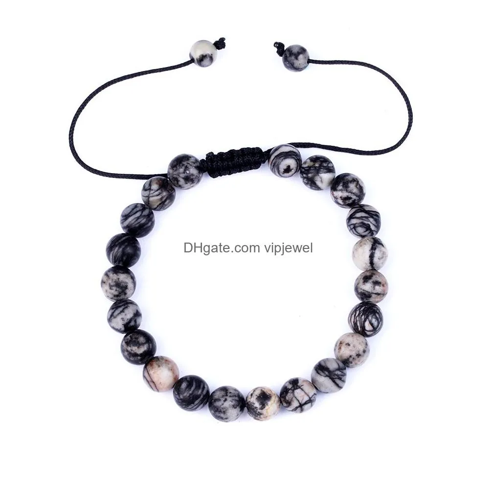 handmade natural stone bead bracelet black network zebra beads rope braided bracelets for men women jewelry gifts