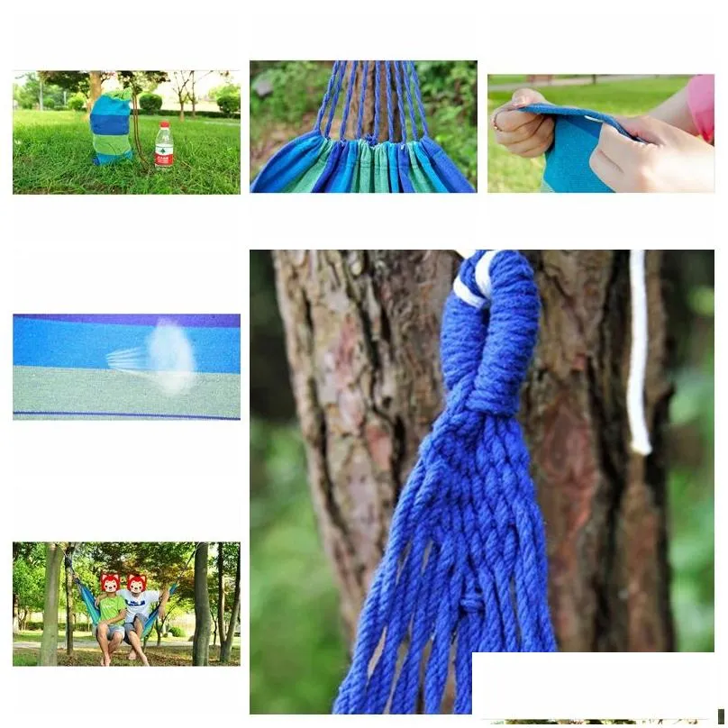 outdoor portable hammock garden home dormitory lazy chair sports travel camping swing chairs thick canvas stripe hang bed hammocks double single people