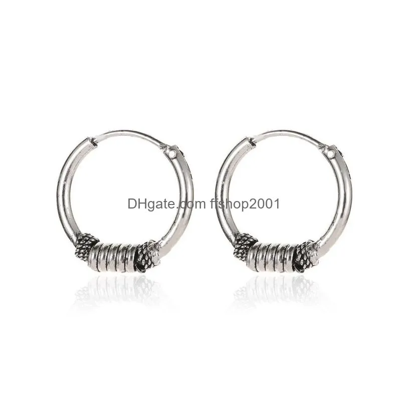 punk vintage nail head rings earrings for men ancient silver round hoop earrings circle ear for women men wholesale jewelry