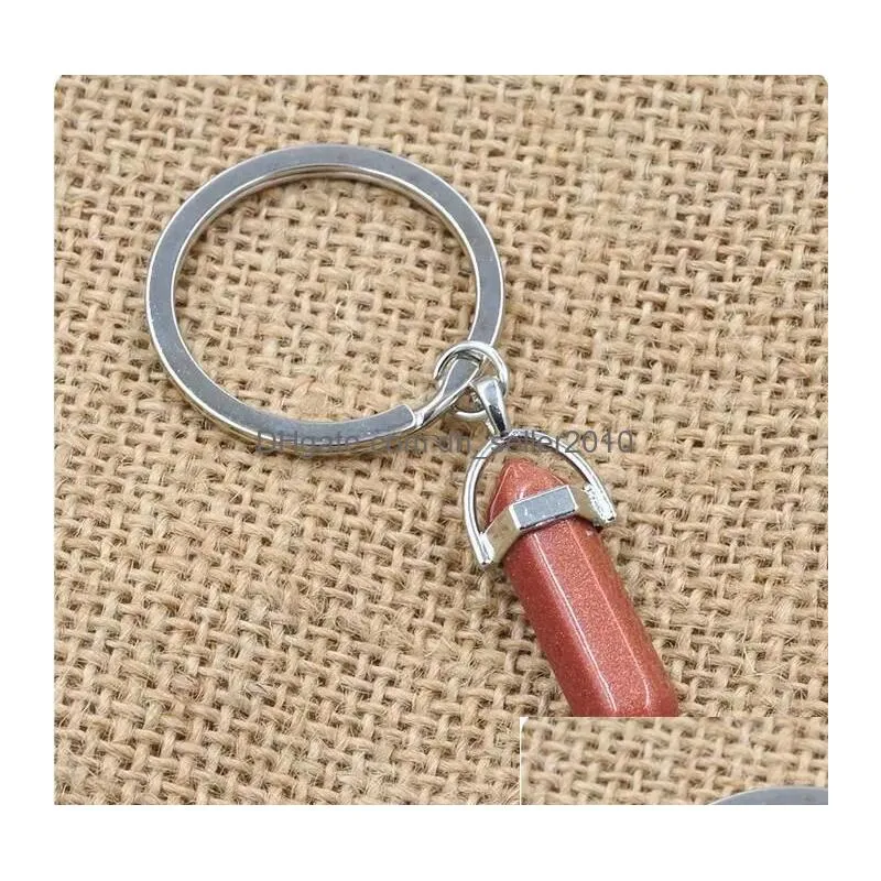 natural stone keychains hexagonal prism bullet quartz point healing crystals chakra key chains diy jewelry accessories