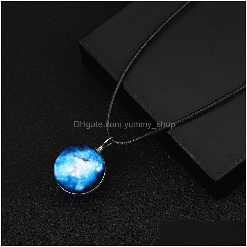 fashion doublesided nebula necklace glow in the dark space universe necklace glass galaxy solar system with luminous necklace