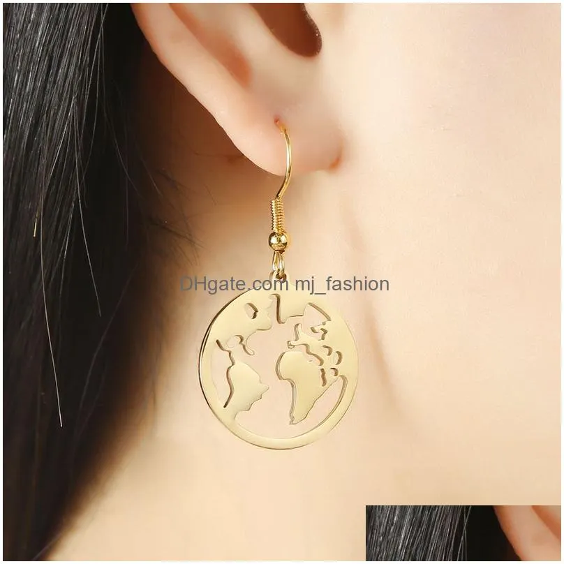 vintage hollow world map earrings dangle for women geometric round earrings jewelry simple personalized dangle earring gifts