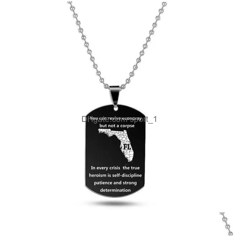 us 50 states map necklace black tag men stainless steel pendant necklace military jewelry