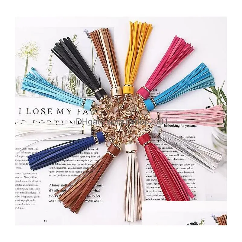 pu leathers tassel keychains pendant luggage bag accessories jewelry 12 colors