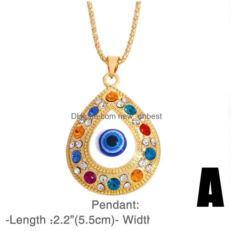 trendy evil demon eye pendant necklace alloy sweater chain turkey blue eyes fatima hand drop necklaces for women