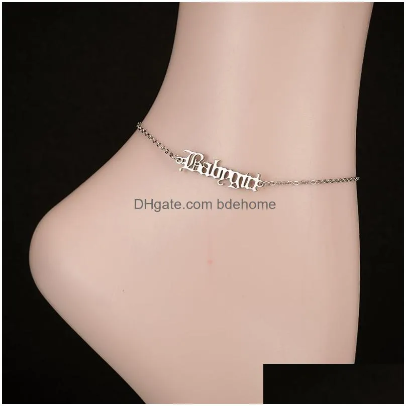 gold chain baby girl ankle bracelet babygirl angel old english letter charm anklets for women foot jewelry bridesmaid gift