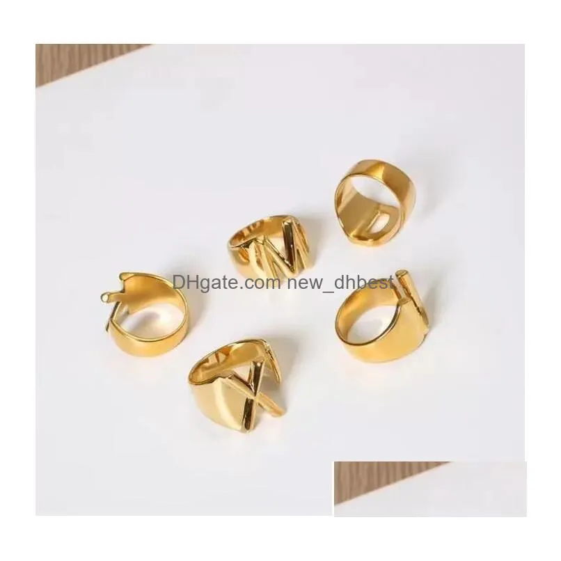 gold bold initial letter open ring adjustable women statement rings personalised engraved signet punk ring for party