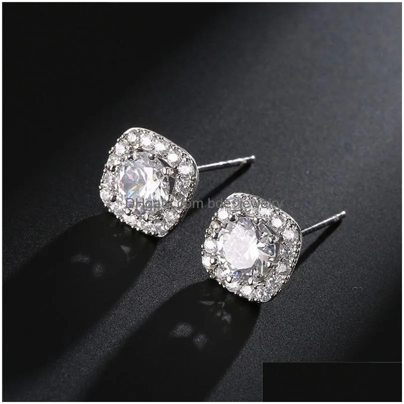 cubic zircon stud earrings cz rhinestone hypoallergenic high quality round multicolor ear for elgant women girls daily wear jewelry