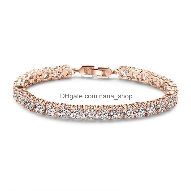 tennis chain bracelet mens hip sparkling cubic zircon cz bracelet copper material gold silver color box clasp cz bracelets womens