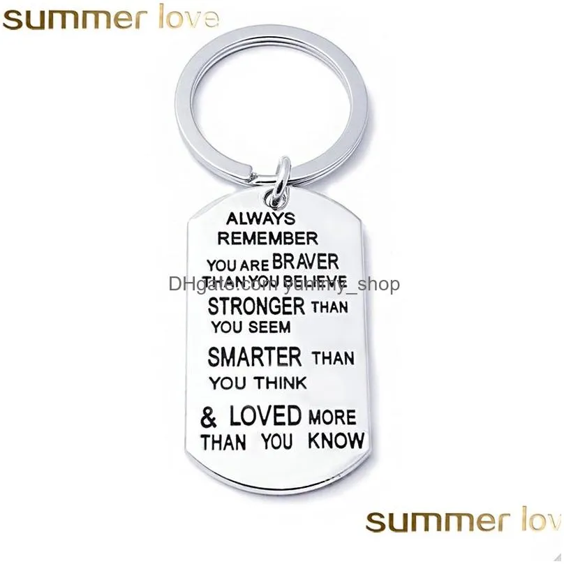 fashion stainless steel key chain ring engraved inspirational word you are braver stronger smarter than you think charm family friend