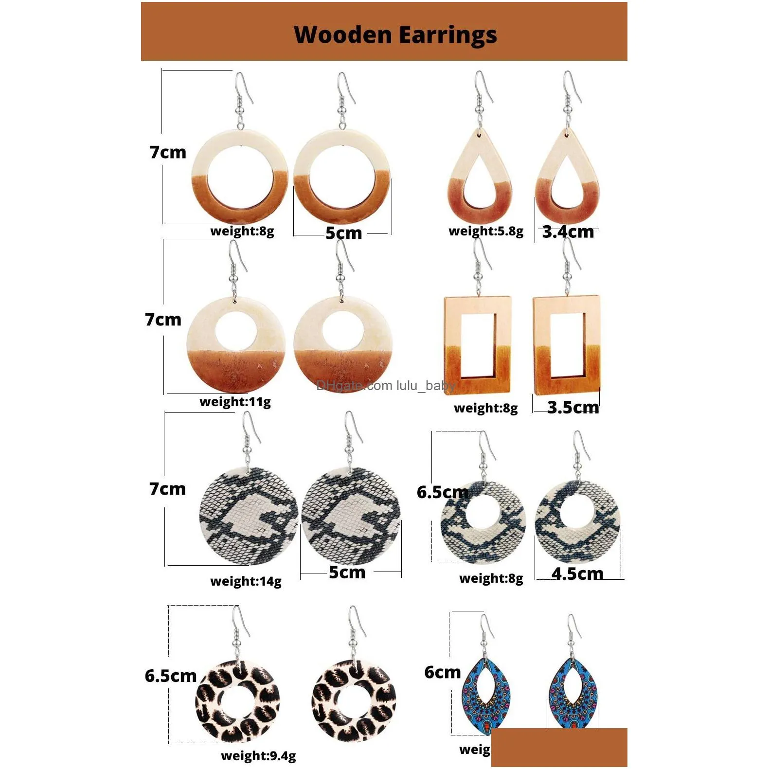 bohemia handmade wood earings for women jewelry flower print dangle earing round water drop leaf wooden earrings design jewelry