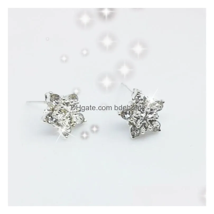 ladies crystal flake snow statement stud earrings for elgant women girl silver gold cute earring fashion jewelry