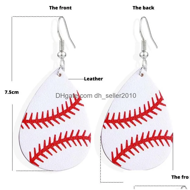 new design waterdrop leather earrings sport baseball basketball football volleyball pu leather drop printing dangle earring multicolor