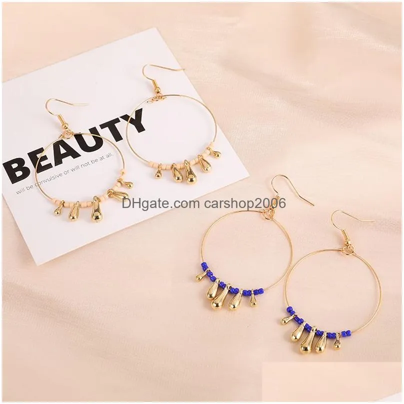 2019 bohemia acrylic beads circle earrings for women ethnic big round hoop earring gold copper drop earring design jewlery