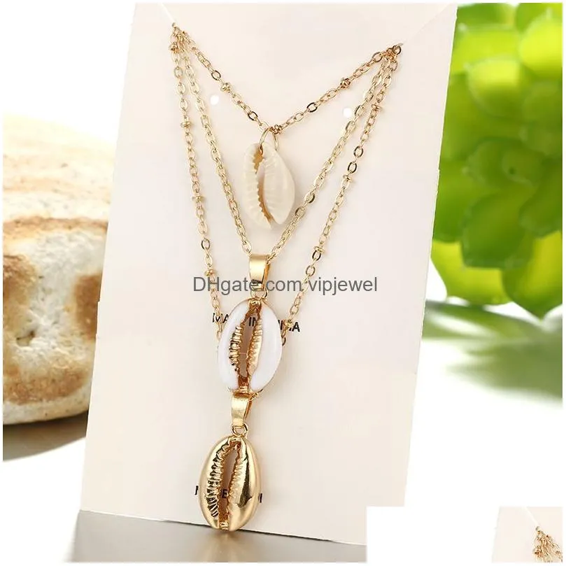  trendy three layers shell necklace bohemian natural shell gold chain necklaces for women friend jewelry gifts