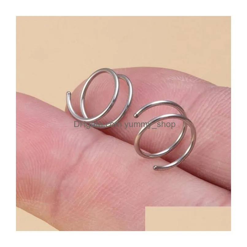 stainless steel double nose ring spiral nose septum piercing cartilage hoop earrings tragus helix for women nostril jewelry 7 colors