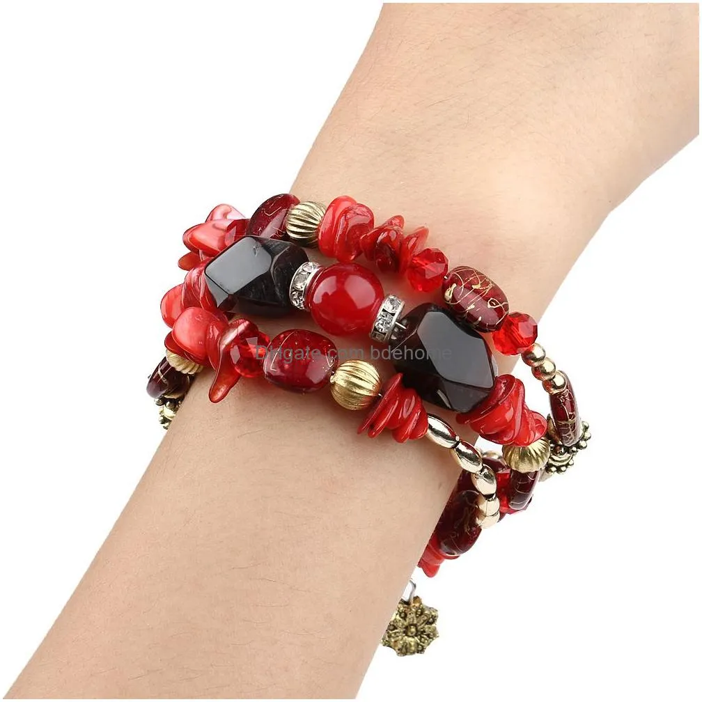 fashion boho multilayer beads charm bracelets for women vintage resin stone bracelets bangles ethnic wholesale jewelry