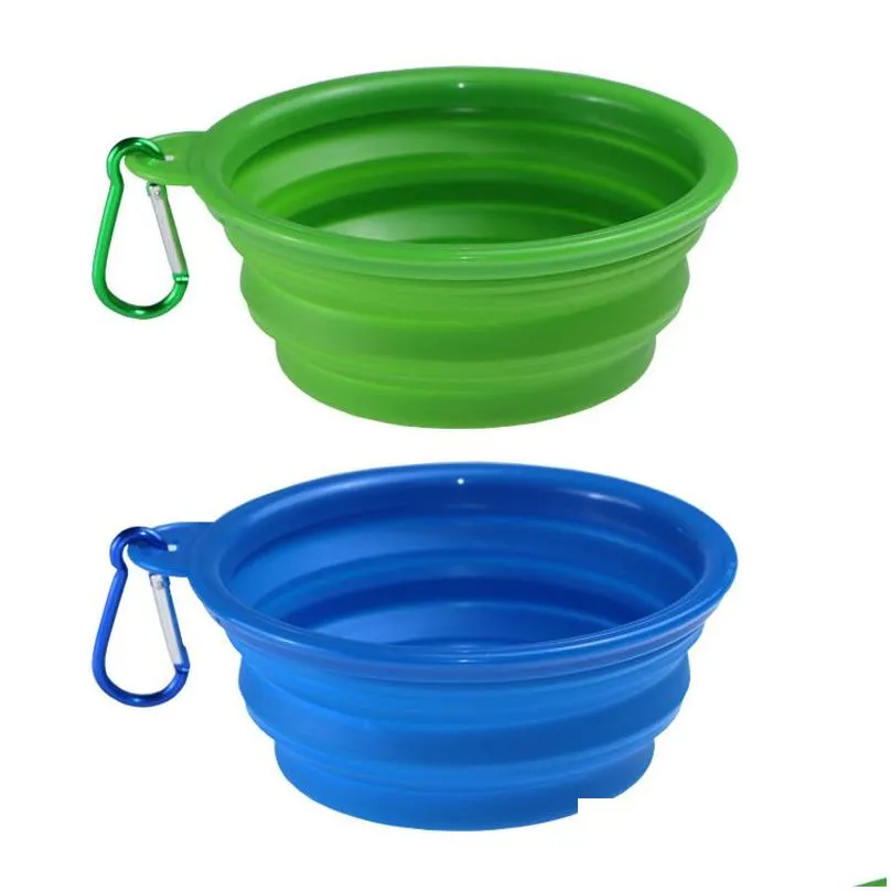 multicolors silicone pet folding bowl retractable utensils bowl puppy drinking fountain portable outdoor travel bowl carabiner bh1862