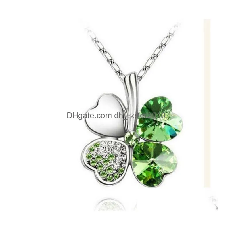 diamond crystal lucky fourleaf clover necklace korean version clavicle chain women alloy pendant choker chain