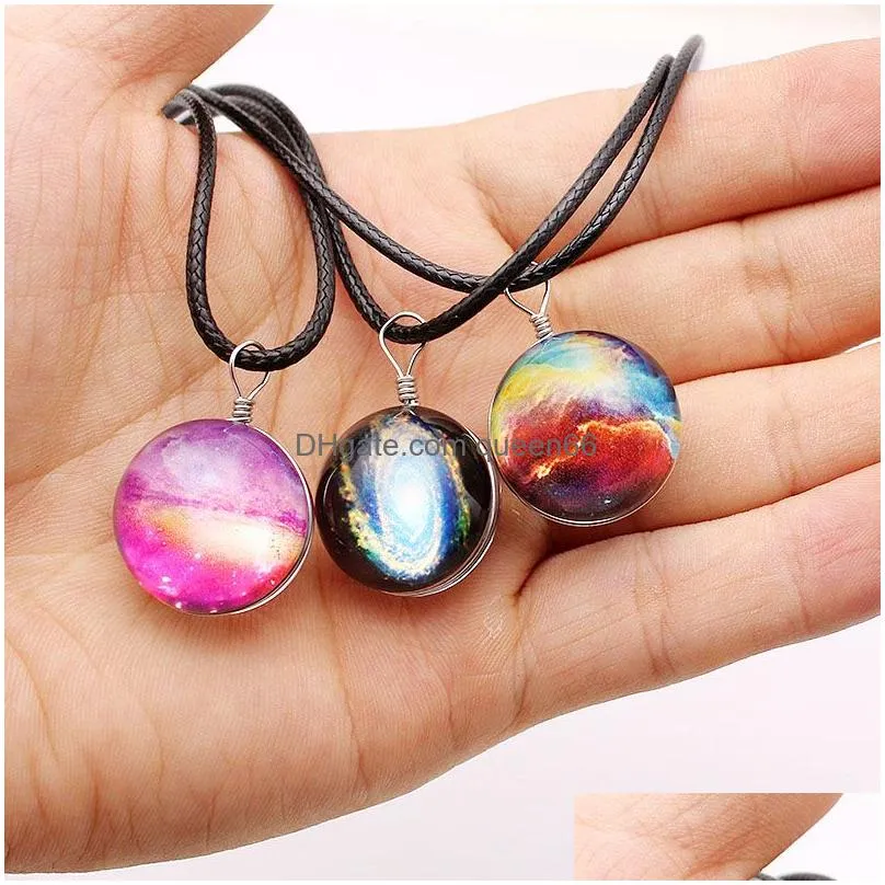 2018 new arrival nebula space universe galaxy necklace women girls wholesale handmade glass ball choker pendant rope chain necklace