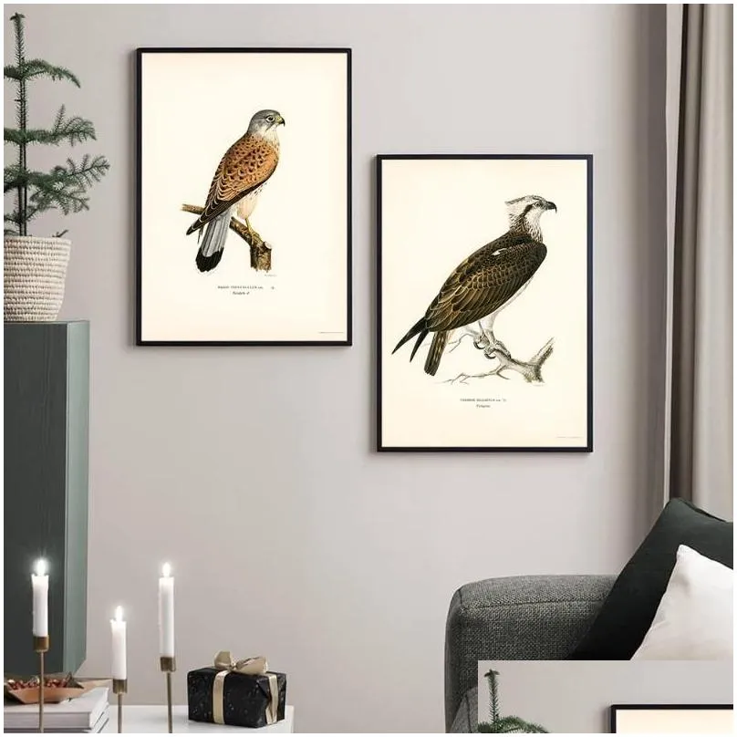 paintings retro birds poster and print vertebrate canvas painting cormorant bird wall picture realism art mural home decor for living