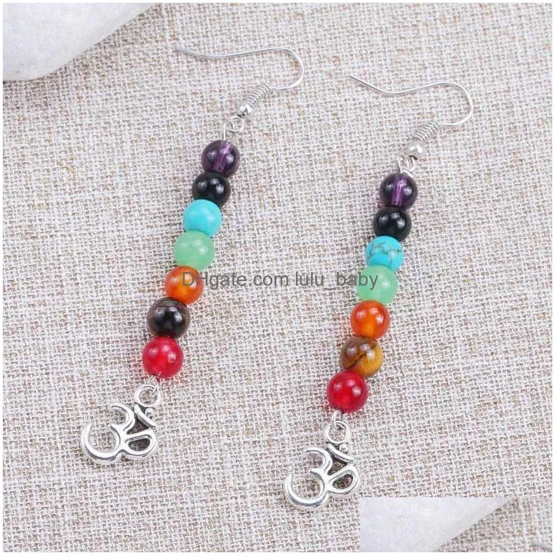 vintage handmade 7 chakra beads tassel earrings natural stone bead om earrings with hindu symbol heart owl shaped charm for woman yoga