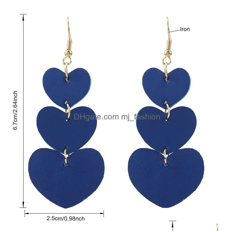 new fashion design heart drop earrings for women girl faux leather double side light weight heart long dangle earring statement jewelry