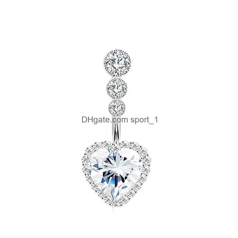 crystal belly button ring for woman navel piercing round heart zircon stud barbell stainless steel bar sexy body jewelry 8 styles