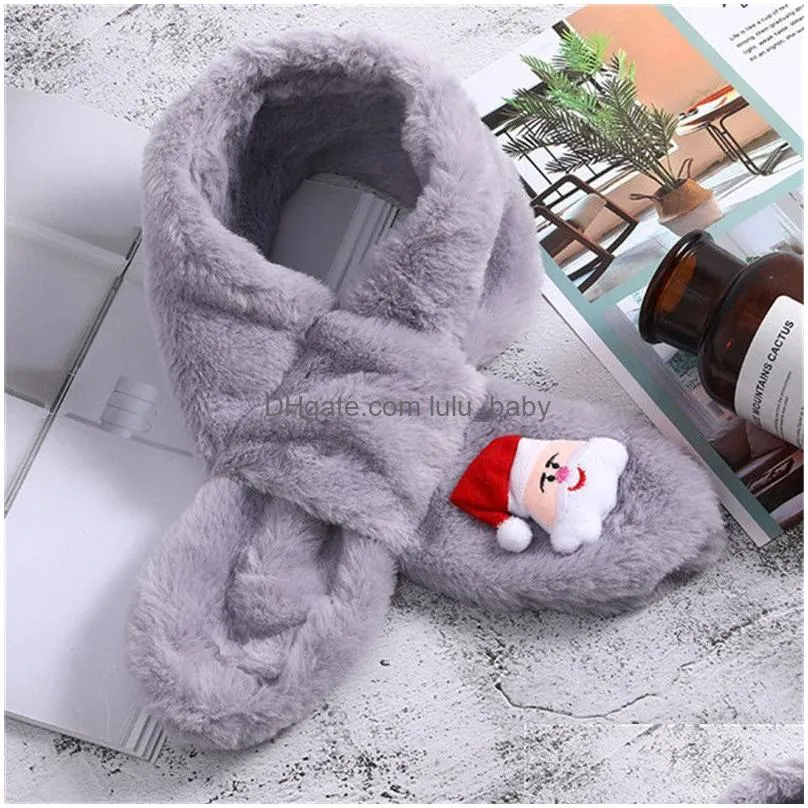 cute kid faux rabbit fur scarf warm plush christmas neckerchief winter thicken pompom neck accessories bear fruit shape