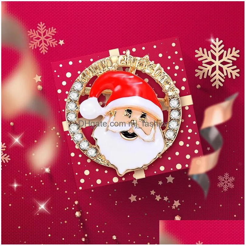 enameled and rhinestones christmas brooches collections high quality santa claus brooch pins for women men clothes jewelry accessory