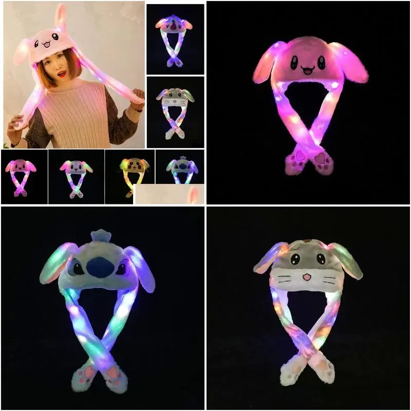 led ligh up plush moving rabbit hat funny glowing and ear moving bunny hat cap for women girls cosplay christmas party holiday hats