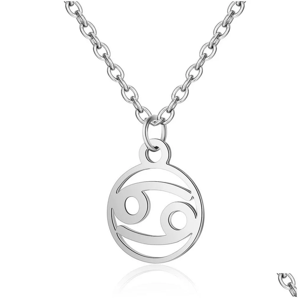 12 constellation zodiac sign necklace for women stainless steel silver link chain leo libra aries circle pendant horoscope astrology