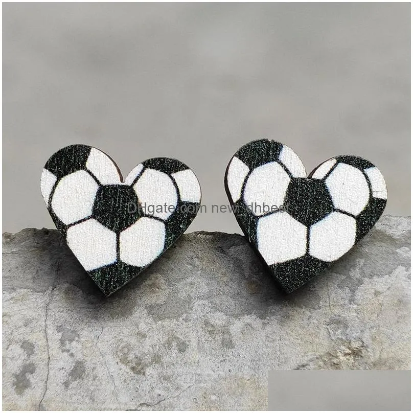 heart stud sports baseball earrings rugby football basketball wooden stud fashion accessories gift